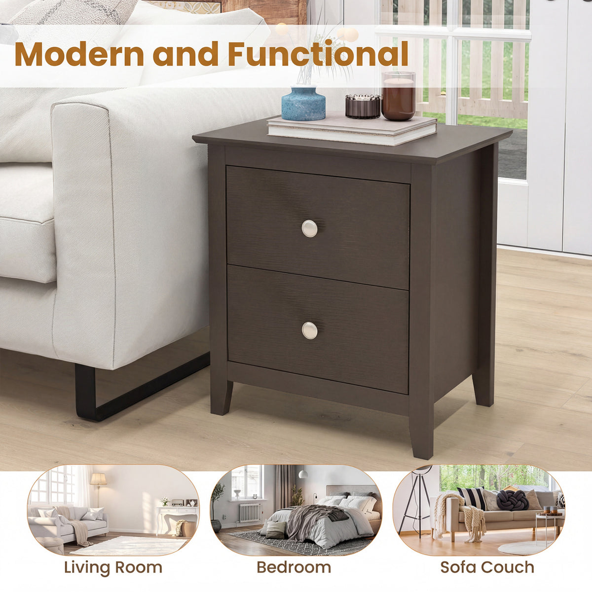 Modern Nightstand with 2 Drawers for Small Spaces-Brown