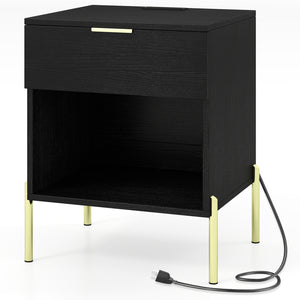 Modern Nightstand with Charging Station-Black