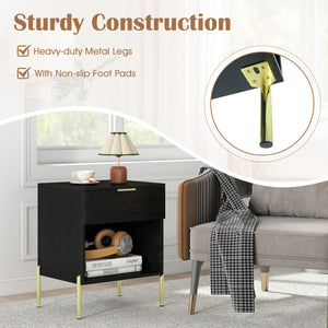 Modern Nightstand with Charging Station-Black