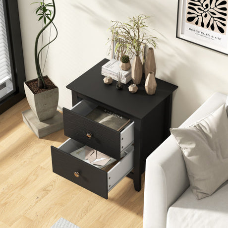 Modern Nightstand with 2 Drawers for Small Spaces-Black