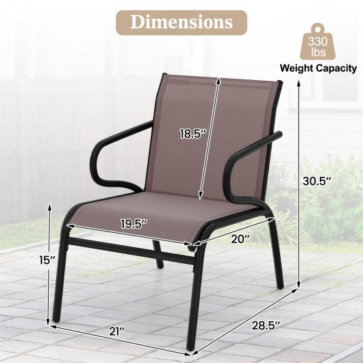 Modern Patio Chairs Set of 2 with Breathable Fabric for Porch-Coffee