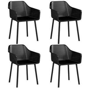 Modern Plastic Dining Chairs Set of 4 Kitchen Armchairs with Breathable Mesh Backrest-Black