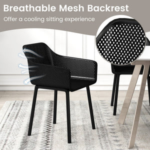 Modern Plastic Dining Chairs Set of 2 Kitchen Armchairs with Breathable Mesh Backres-Black