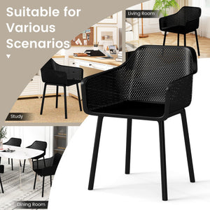 Modern Plastic Dining Chairs Set of 2 Kitchen Armchairs with Breathable Mesh Backres-Black