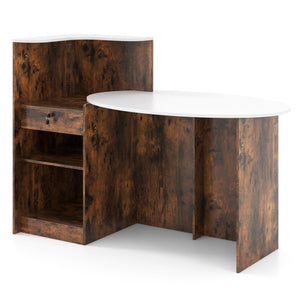 Modern Reception Desk Front Counter Desk with Oval Tabletop-Rustic Brown