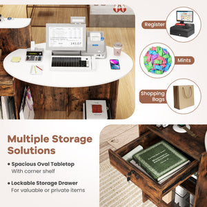 Modern Reception Desk Front Counter Desk with Oval Tabletop-Rustic Brown