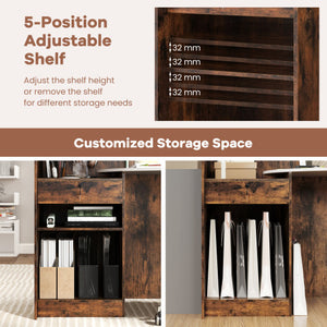 Modern Reception Desk Front Counter Desk with Oval Tabletop-Rustic Brown