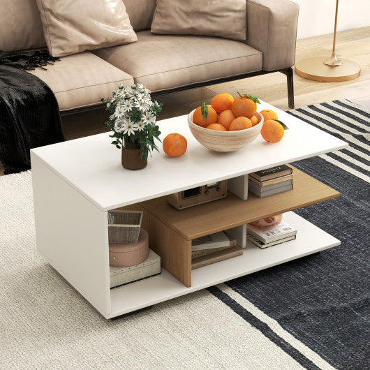 Rectangular Coffee Table with L-shaped Middle Shelf-White