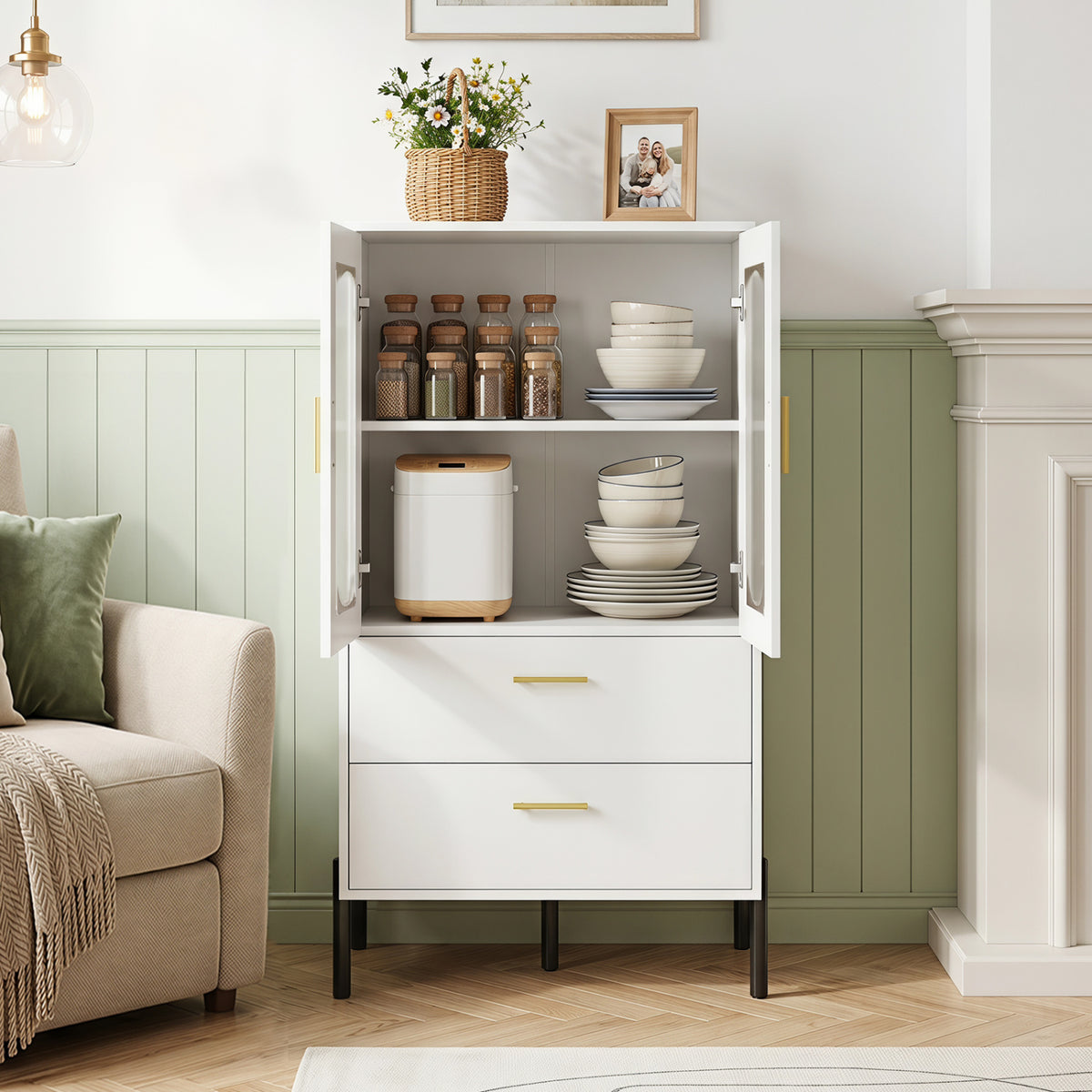 Modern Sideboard Buffet Cabinet with Fluted Doors-White