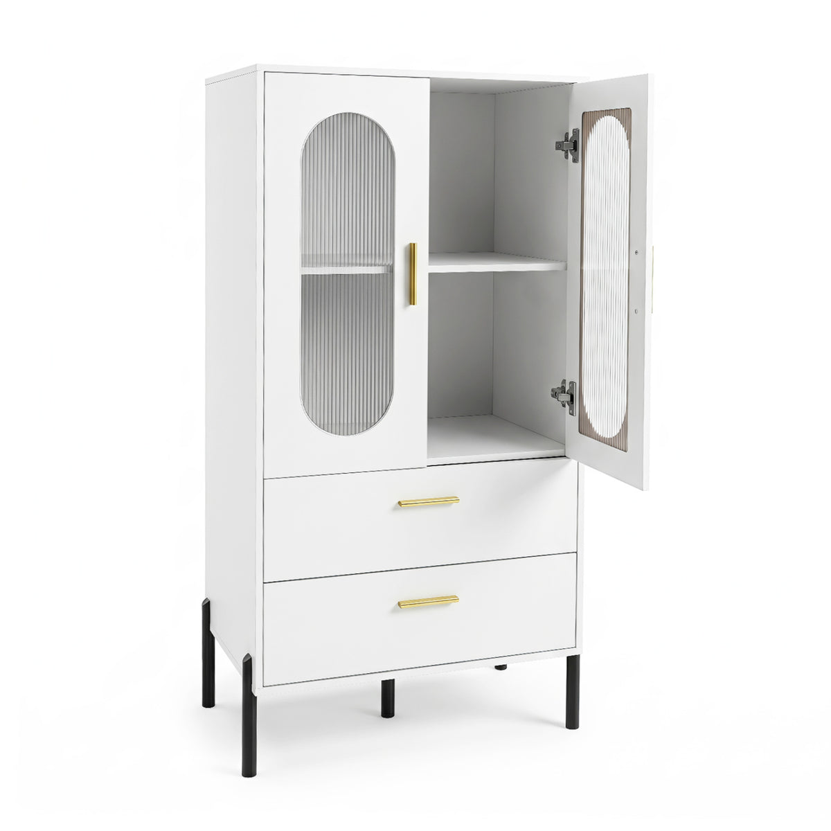Modern Sideboard Buffet Cabinet with Fluted Doors-White