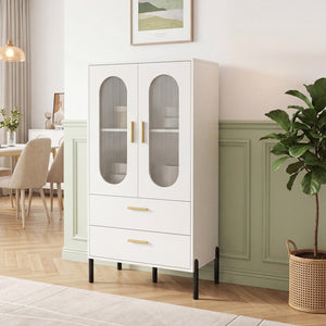Modern Sideboard Buffet Cabinet with Fluted Doors-White