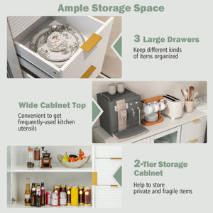 Modern Sideboard Buffet Cabinet with 2 Doors and 3 Drawers for Living Room Dining Room-White