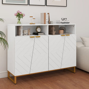 Modern Sideboard Cabinet with 4 Doors and Adjustable Shelves-White