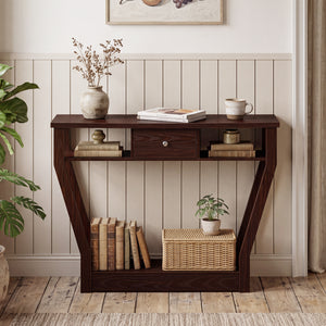 Modern Sofa Accent Table with Drawer-Brown