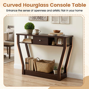 Modern Sofa Accent Table with Drawer-Brown
