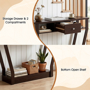 Modern Sofa Accent Table with Drawer-Brown