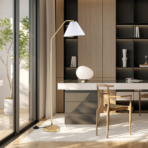 Modern Standing Lamp with Adjustable Lamp Head and Pleated Lampshade