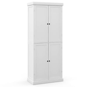 72.5” Tall Buffet Cabinet with 6-Tier Shelves and 4 Doors-White
