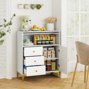 Chest of Drawers with Flip Up Fluted Glass Door for Bedroom Kitchen-Gray
