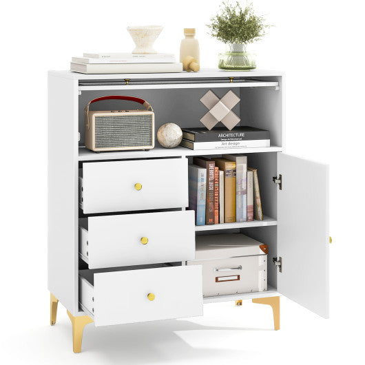 Chest of Drawers with Flip Up Fluted Glass Door for Bedroom Kitchen-Gray