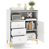 Chest of Drawers with Flip Up Fluted Glass Door for Bedroom Kitchen-Gray