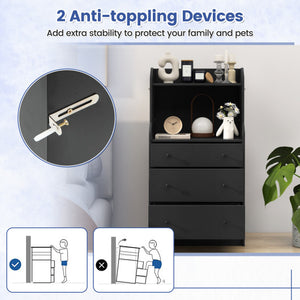 Modern Storage Dresser with Anti-toppling Device-Black