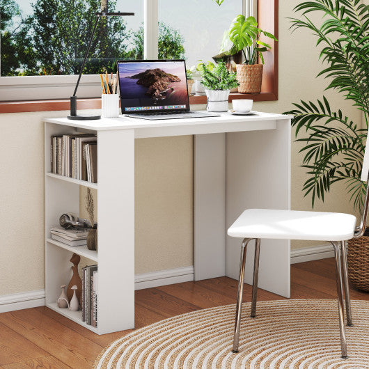 Computer Desk with Bookshelf for Small Space-White