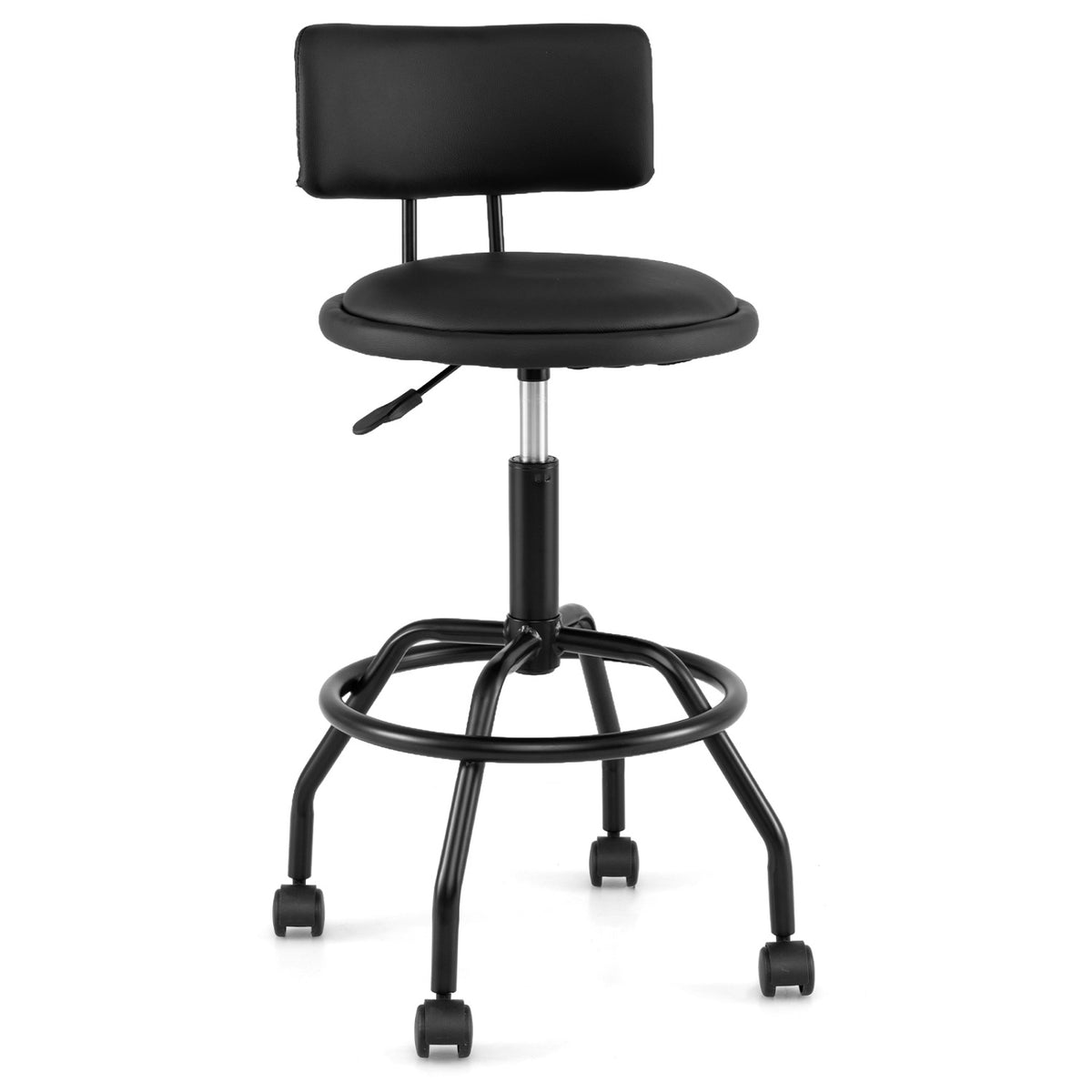 Modern Swivel Height Adjustable Bar Stool with Backrest-Black