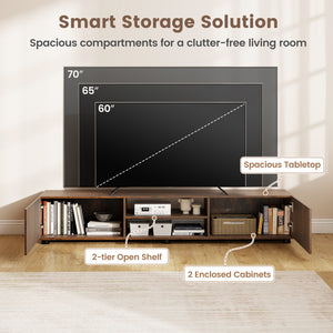 Modern TV Stand for up to 70" TVs Minimalist Entertainment Center with 2 Doors and Open Shelves-Rustic Brown