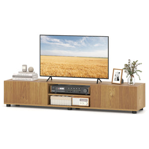 Modern TV Stand for up to 70" TVs Minimalist Entertainment Center with 2 Doors and Open Shelves-Natural