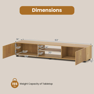 Modern TV Stand for up to 70" TVs Minimalist Entertainment Center with 2 Doors and Open Shelves-Natural