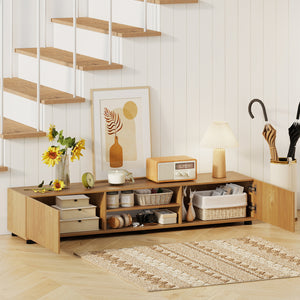 Modern TV Stand for up to 70" TVs Minimalist Entertainment Center with 2 Doors and Open Shelves-Natural