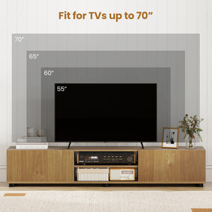 Modern TV Stand for up to 70" TVs Minimalist Entertainment Center with 2 Doors and Open Shelves-Natural