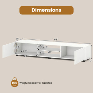 Modern TV Stand for up to 70" TVs Minimalist Entertainment Center with 2 Doors and Open Shelves-White