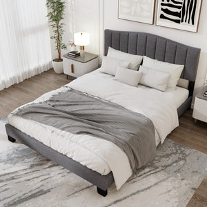 Modern Upholstered Bed Frame with Adjustable Vertical Channel Tufted Headboard-Queen Size