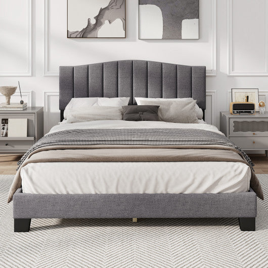 Modern Upholstered Bed Frame with Adjustable Vertical Channel Tufted Headboard-Queen Size