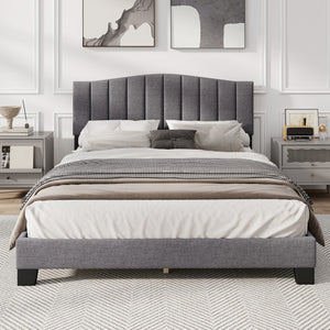Modern Upholstered Bed Frame with Adjustable Vertical Channel Tufted Headboard-Queen Size