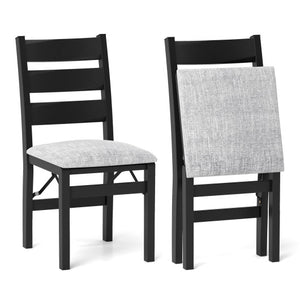 Modern Upholstered Folding Chairs Set of 2 with Comfy Backrest-Black