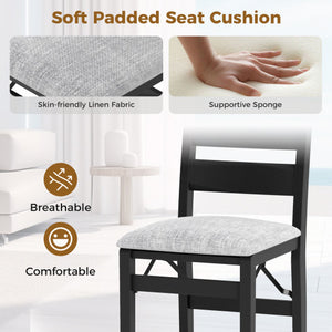 Modern Upholstered Folding Chairs Set of 2 with Comfy Backrest-Black