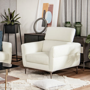 Modern Upholstered Single Sofa with Adjustable Headrest and Stable Metal Legs-White