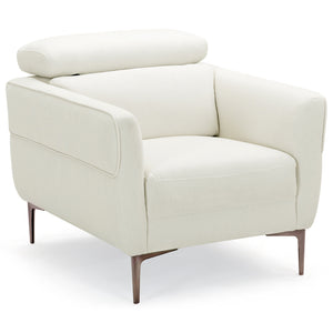 Modern Upholstered Single Sofa with Adjustable Headrest and Stable Metal Legs-White