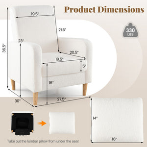 Modern Upholstered Sofa chair with Lumbar Pillow and Teddy Fleece Cover-White