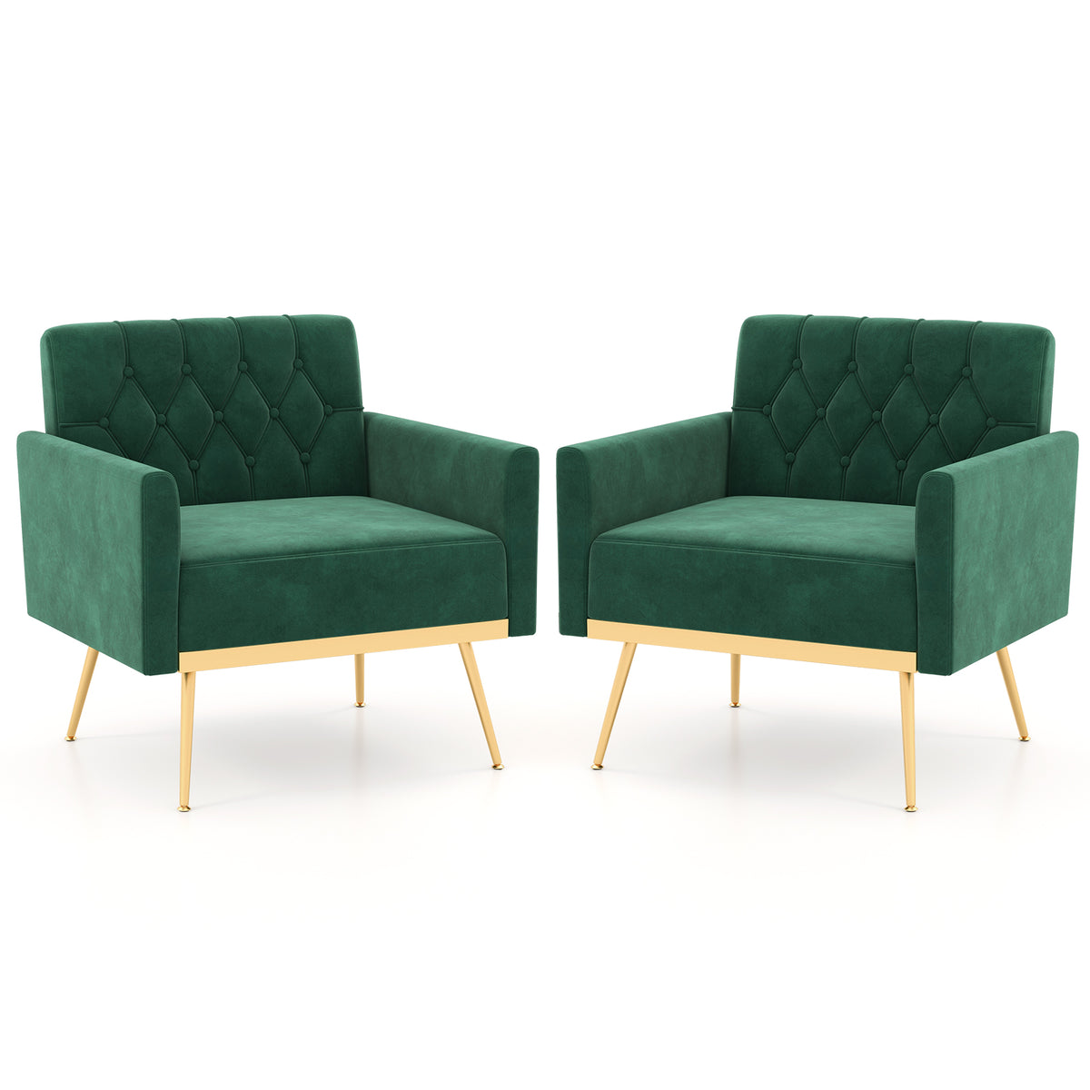 Modern Velvet Accent Chair with Button Tufted Back Golden Metal Legs and Adjustable Foot Pads-Turquoise