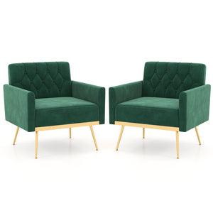 Modern Velvet Accent Chair with Button Tufted Back Golden Metal Legs and Adjustable Foot Pads-Turquoise