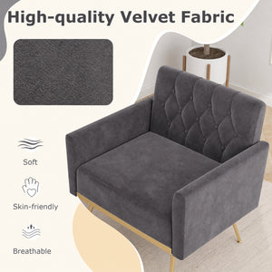 Modern Velvet Upholstered Accent Chair with Button-Tufted Back and Adjustable Feet-Gray