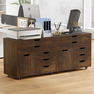 Modern Vertical 5-Drawer Mobile Chest with Door 5 Casters-Brown