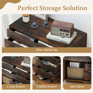 Modern Vertical 5-Drawer Mobile Chest with Door 5 Casters-Brown