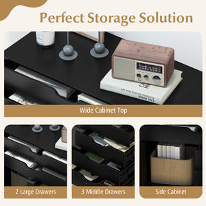 Modern Vertical 5-Drawer Mobile Chest with Door 5 Casters-Black