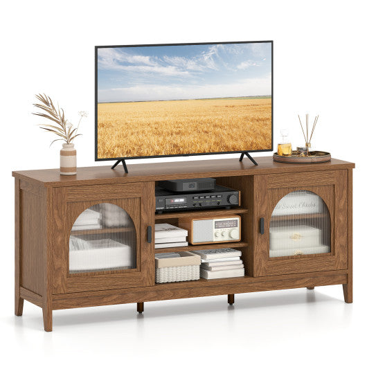 Modern Vintage TV Cabinet with Adjustable Shelves and 2 Cable Holes for TVs up to 65 Inches-Walnut