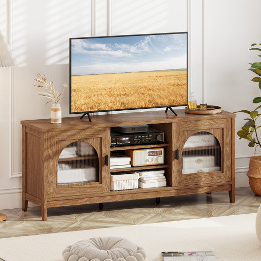 Modern Vintage TV Cabinet with Adjustable Shelves and 2 Cable Holes for TVs up to 65 Inches-Walnut